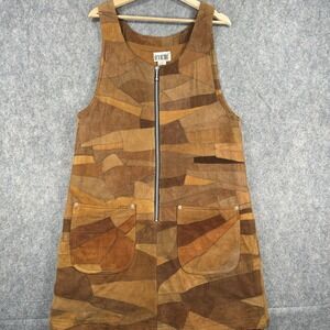 Vintage Derotchild Leather Dress Womens Small Brown Suede Patchwork 70s Boho